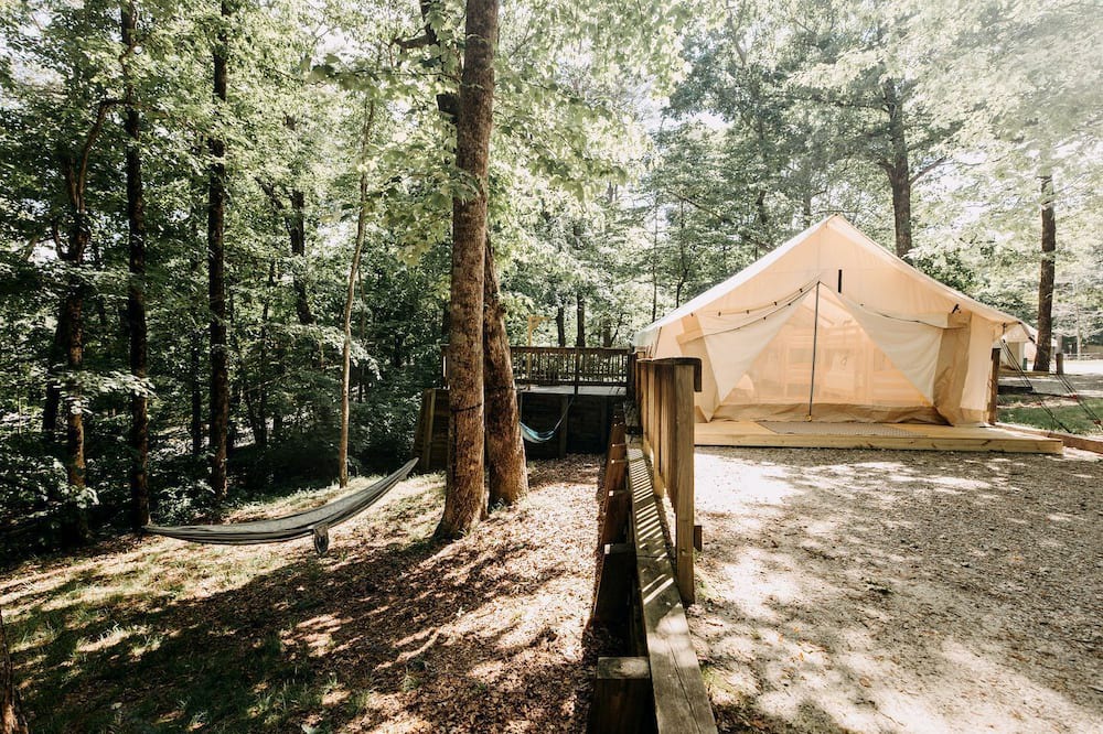 Dawsonville RV Rental | Woodland Safari Tent with Fire Pit & Hammocks in Dawsonville, Georgia