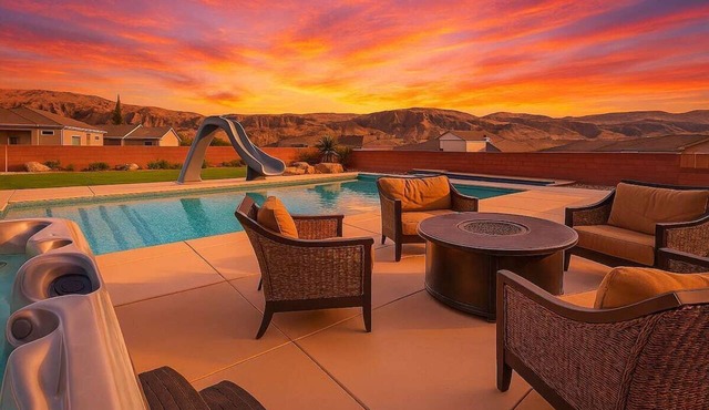 Spacious Home with Fire Pit, Hot Tub, Pool + Slide