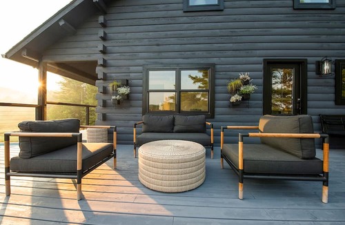 Jericho House | Woodlands: Luxury Vermont log cabin with sweeping views of field and forest.
