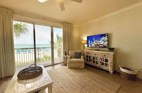 West Panama City Beach Condo | 1st Floor! Directly on Beach@CELADON~2 Private Pkg Spaces ~ FREE Beach Service!